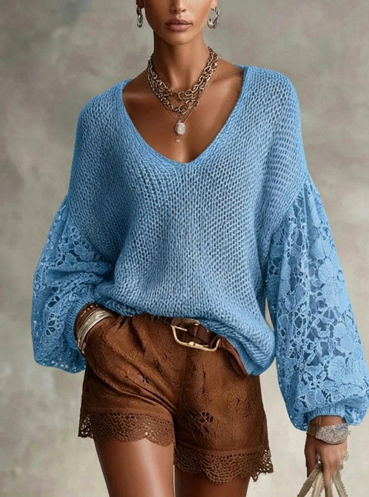 Knit Lace Balloon Sleeve Top