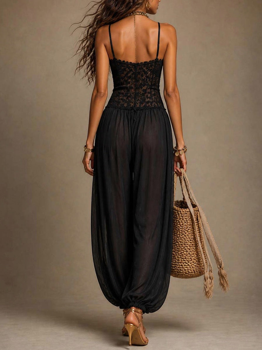 Lace Sweetheart Wide Leg Jumpsuit