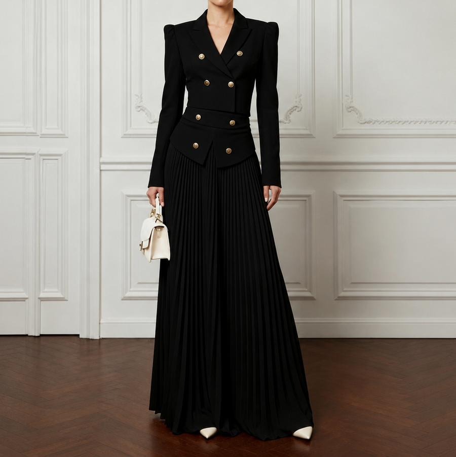 Long Sleeve Double Breasted Blazer Maxi Set