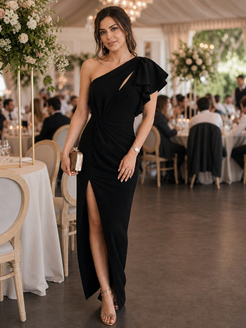 One Shoulder Ruffle Maxi Dress