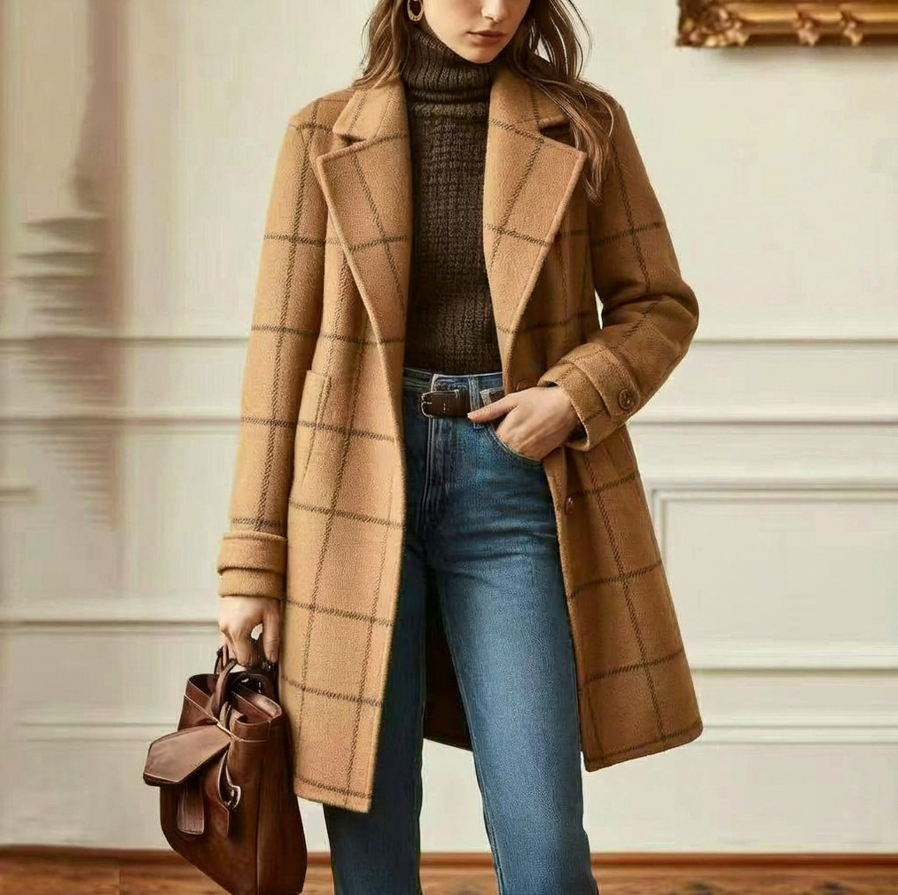 Plaid Button Front Long Coat
