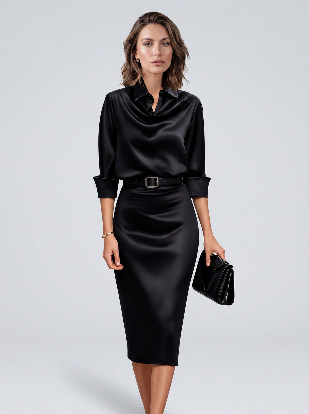 Satin Cowl Neck Midi Dress