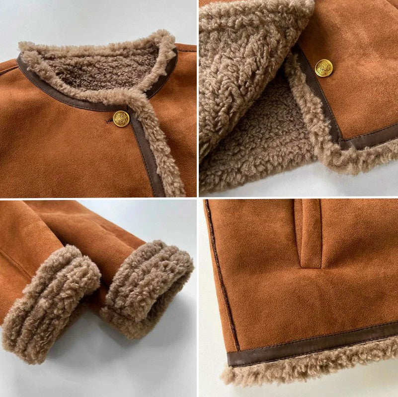 Suede Sherpa Lined Long Sleeve Jacket