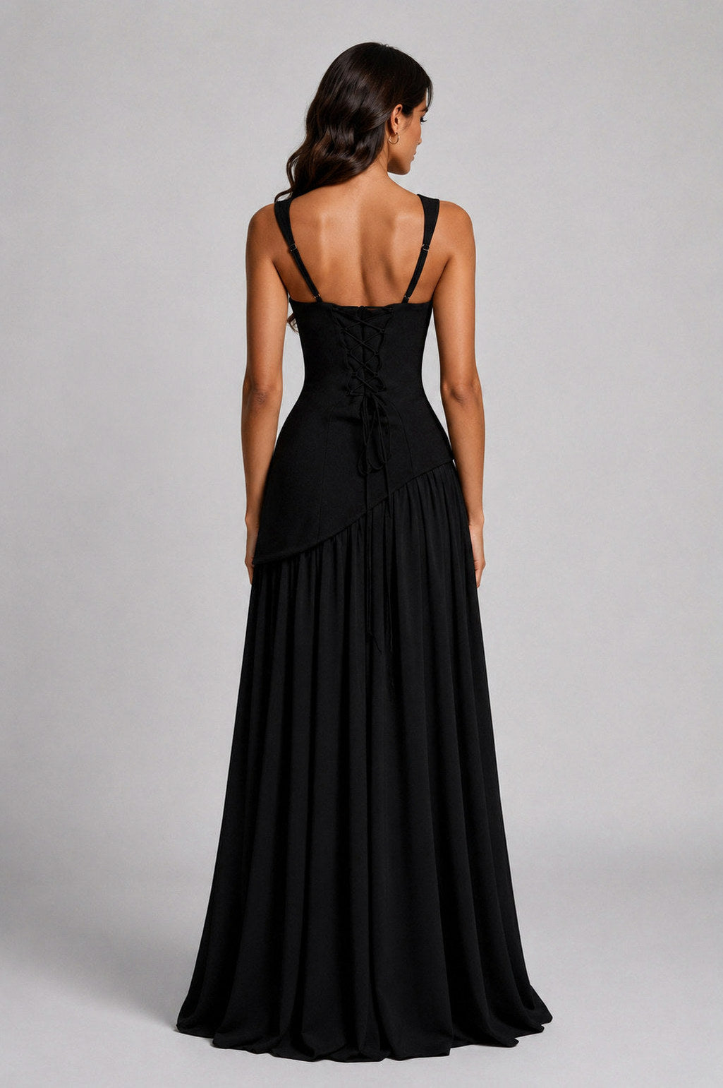 Asymmetric Corset Scarf Maxi Dress