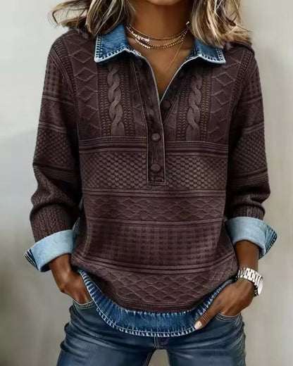 Cable Knit Half Button Long Sleeve Sweater