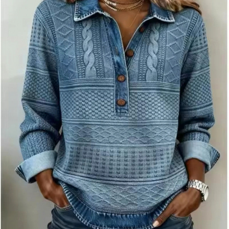 Cable Knit Half Button Long Sleeve Sweater