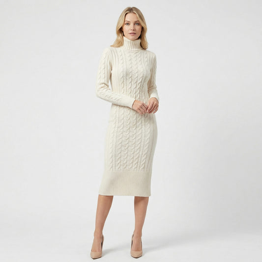 Cable Knit Long Sleeve Midi Sweater Dress