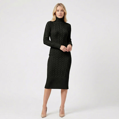 Cable Knit Long Sleeve Midi Sweater Dress