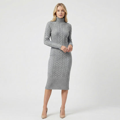 Cable Knit Long Sleeve Midi Sweater Dress