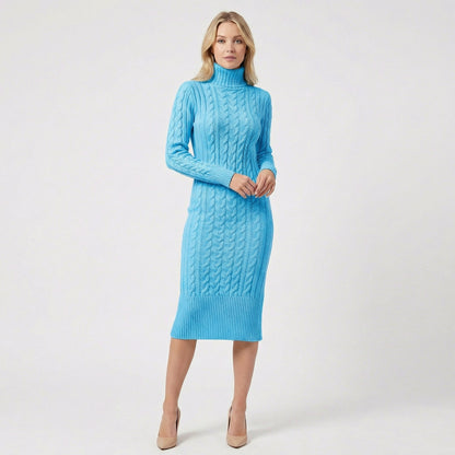 Cable Knit Long Sleeve Midi Sweater Dress