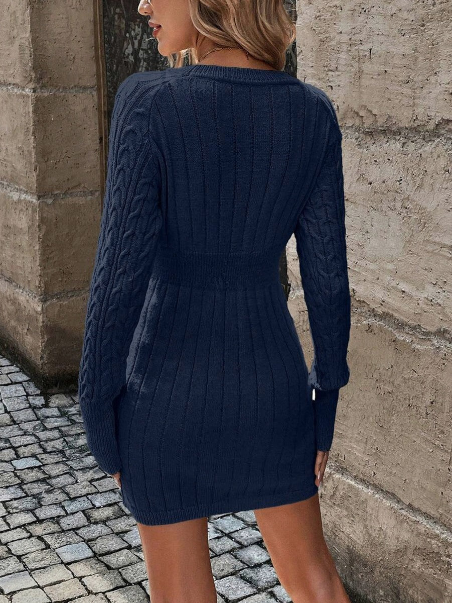 Cable Knit Long Sleeve Mini Sweater Dress