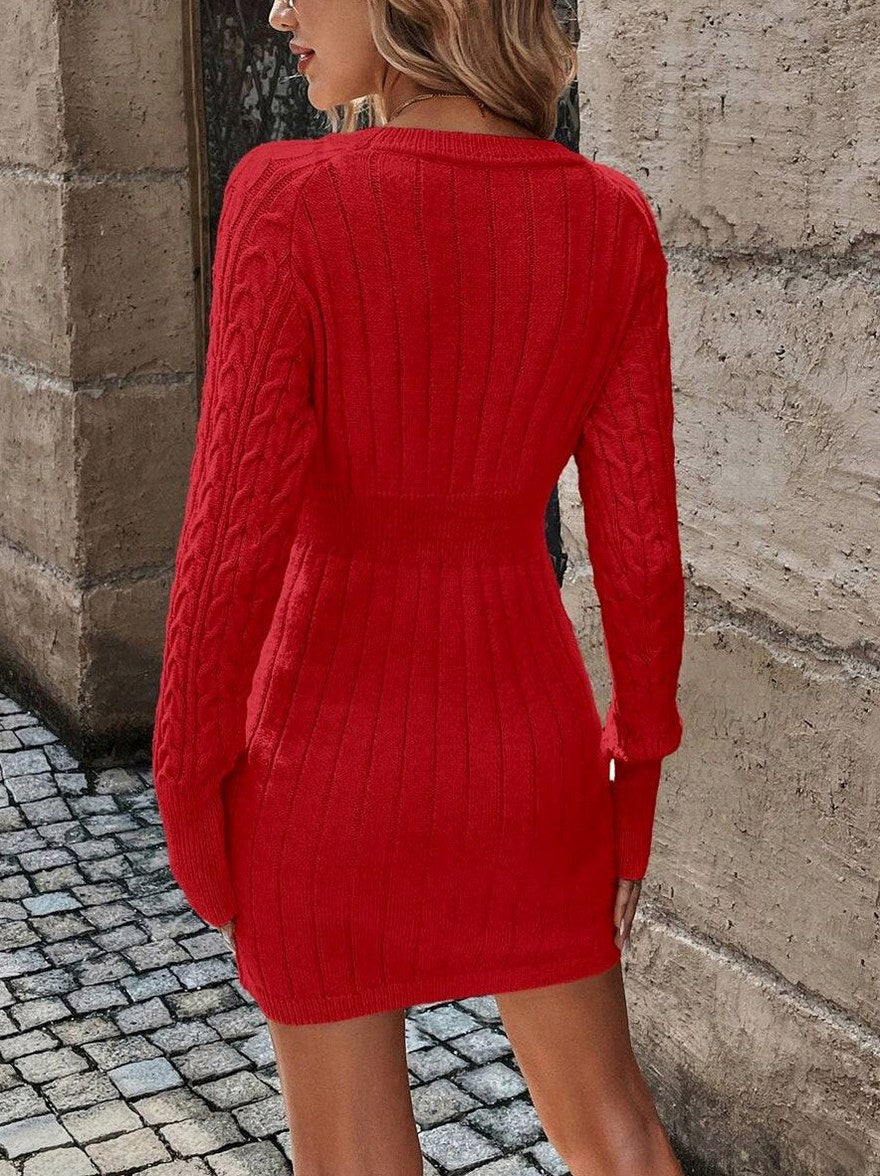 Cable Knit Long Sleeve Mini Sweater Dress