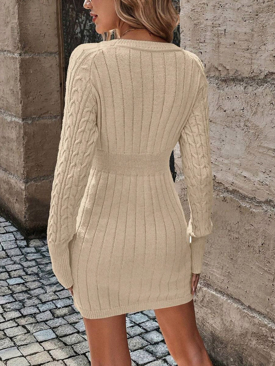 Cable Knit Long Sleeve Mini Sweater Dress