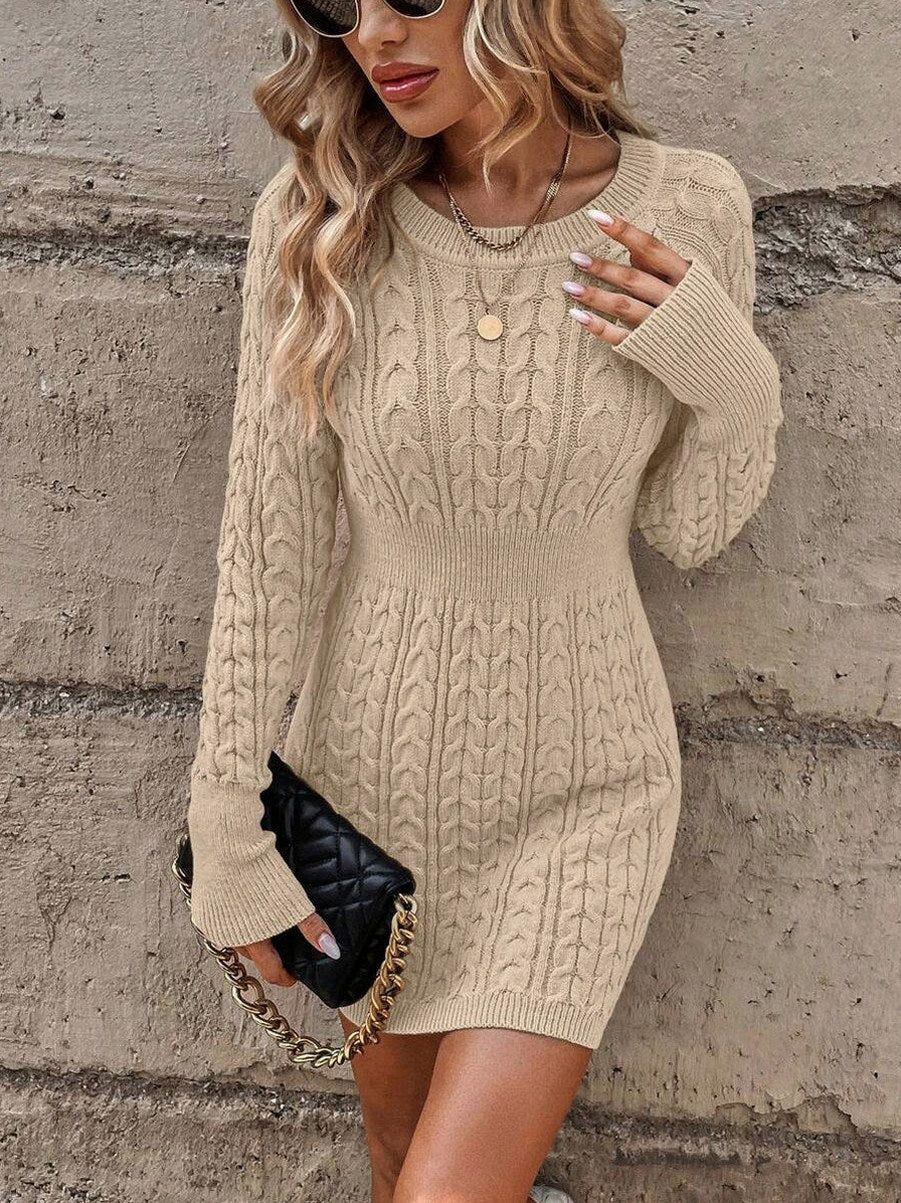 Cable Knit Long Sleeve Mini Sweater Dress