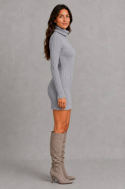 Cable Knit Turtleneck Sweater Dress
