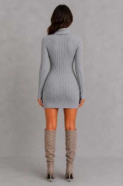 Cable Knit Turtleneck Sweater Dress