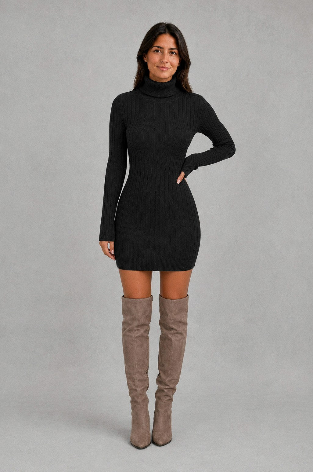 Cable Knit Turtleneck Sweater Dress