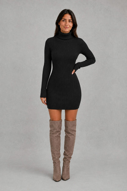 Cable Knit Turtleneck Sweater Dress