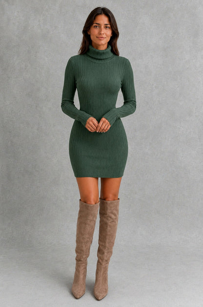 Cable Knit Turtleneck Sweater Dress