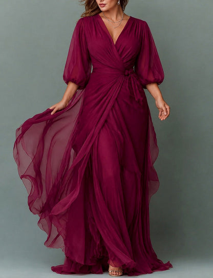 Chiffon Balloon Sleeve Maxi Dress