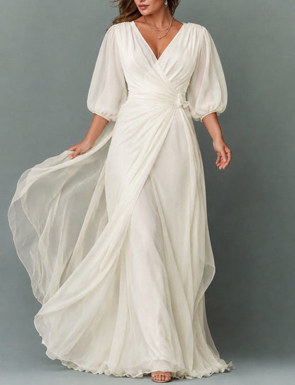 Chiffon Balloon Sleeve Maxi Dress
