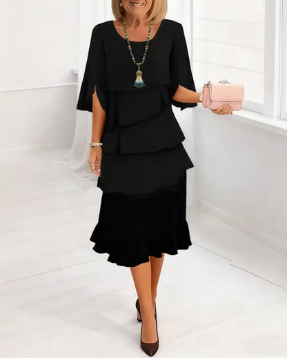Chiffon Cape Sleeve Midi Dress