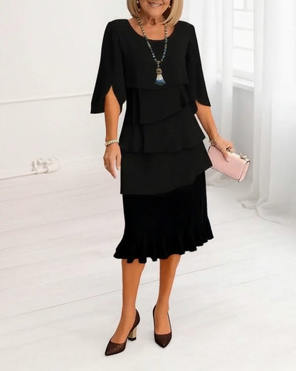 Chiffon Cape Sleeve Midi Dress
