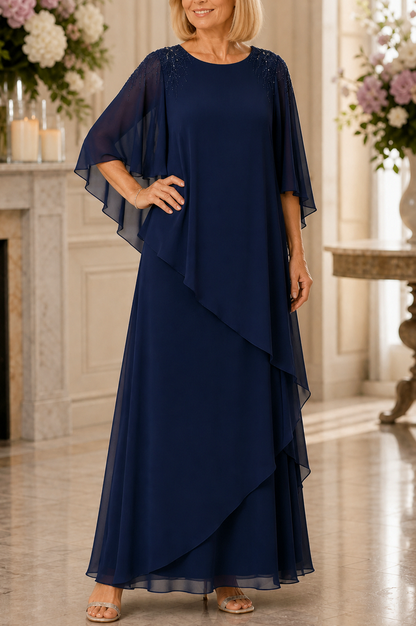 Chiffon Cape Sleeve Tiered Maxi Dress