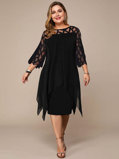 Chiffon Cutout 3/4 Sleeve Dress