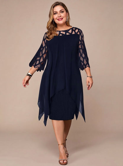 Chiffon Cutout 3/4 Sleeve Dress