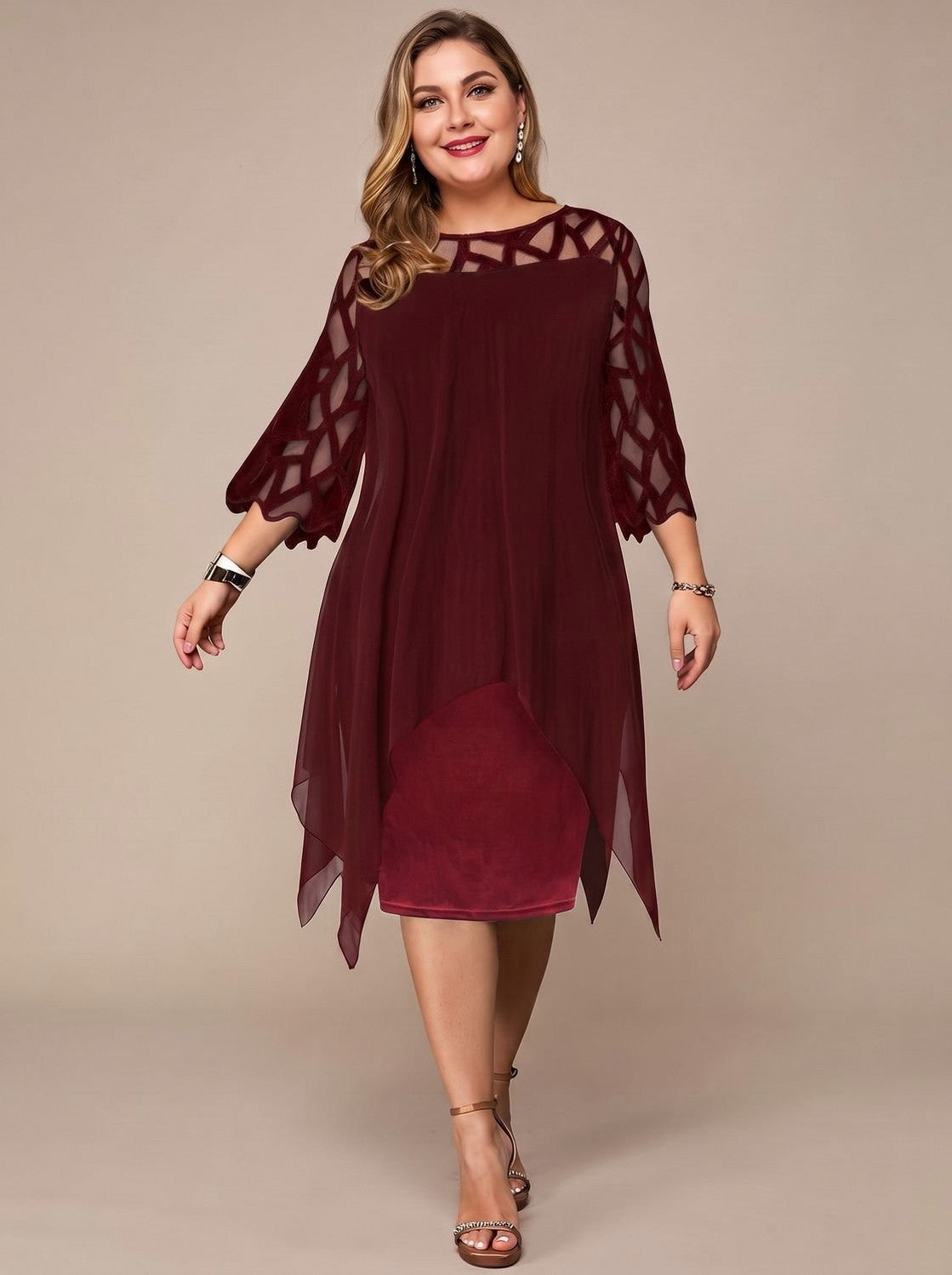 Chiffon Cutout 3/4 Sleeve Dress