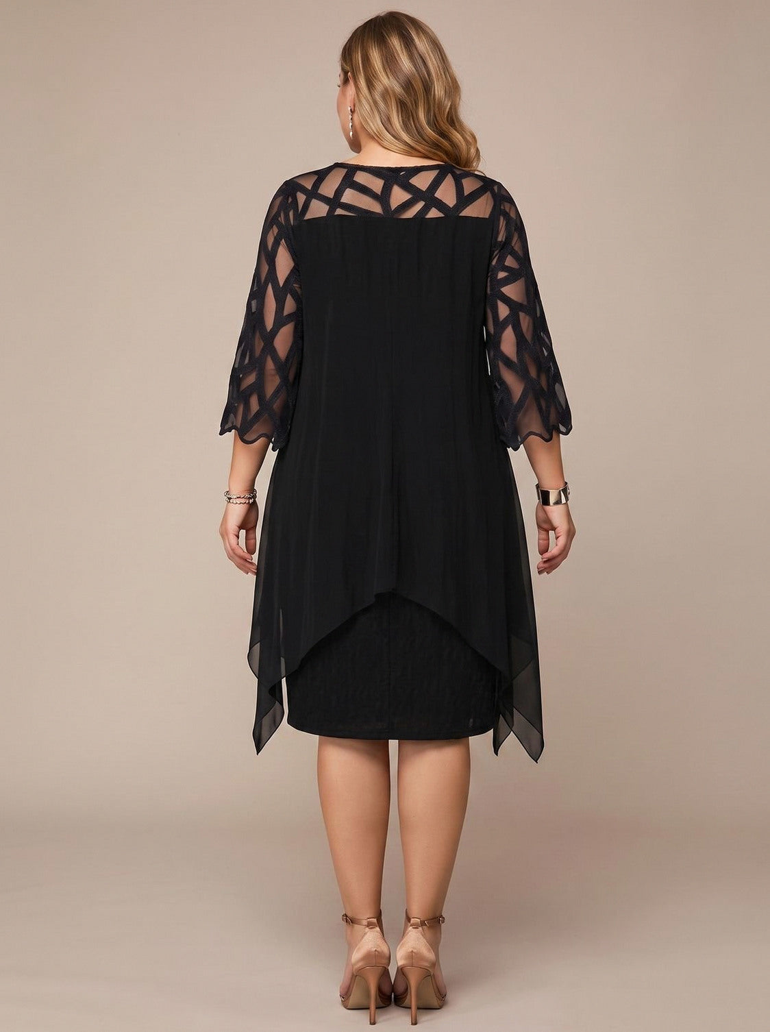 Chiffon Cutout 3/4 Sleeve Dress