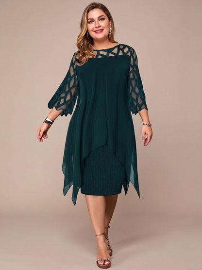 Chiffon Cutout 3/4 Sleeve Dress