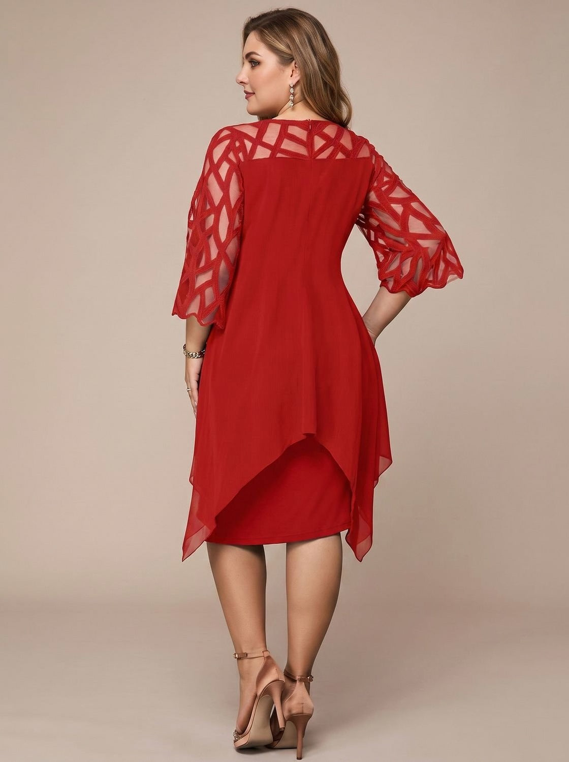 Chiffon Cutout 3/4 Sleeve Dress