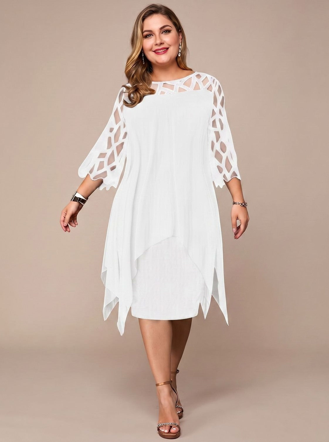 Chiffon Cutout 3/4 Sleeve Dress