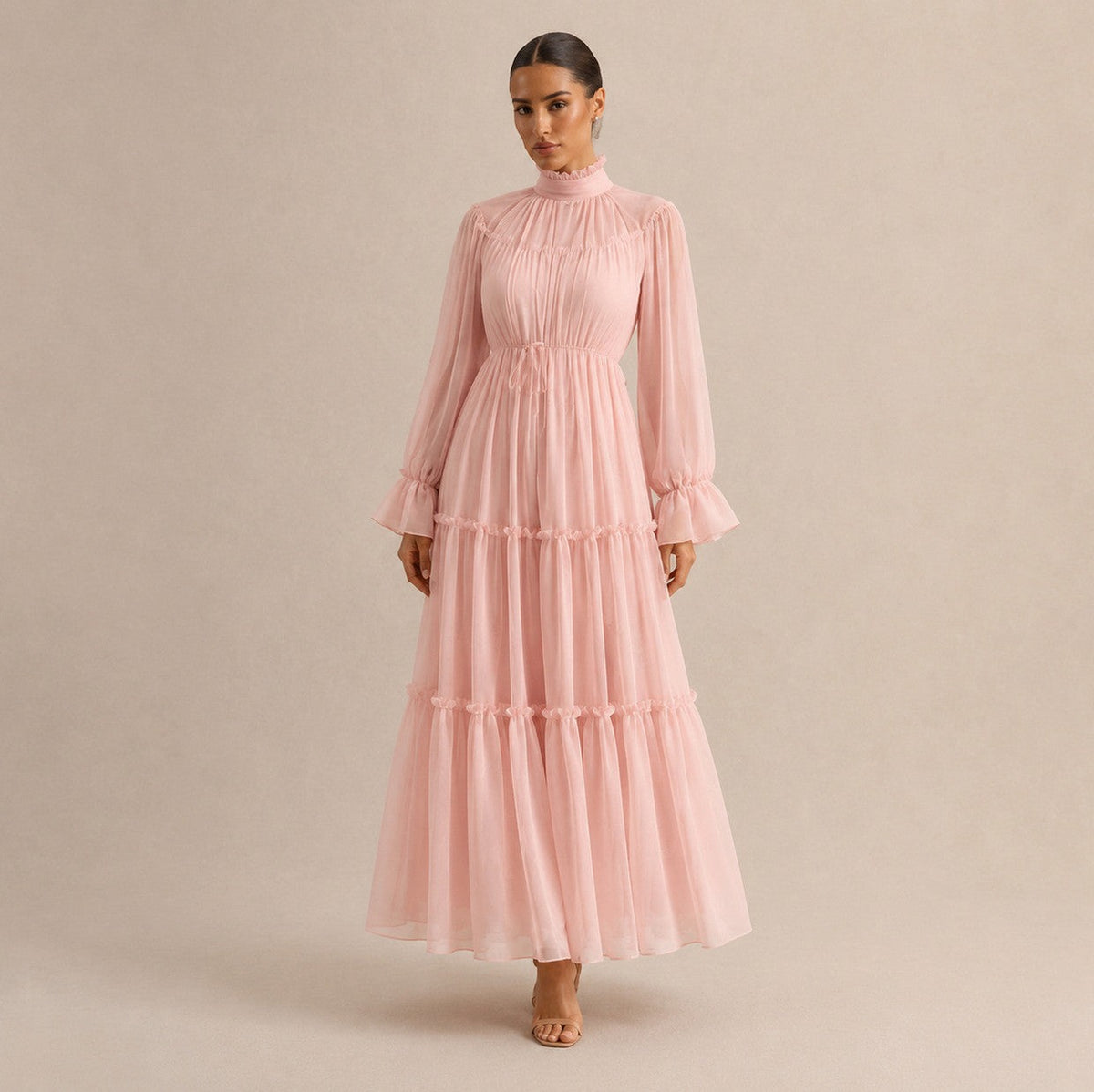 Chiffon High Neck Tiered Maxi Dress