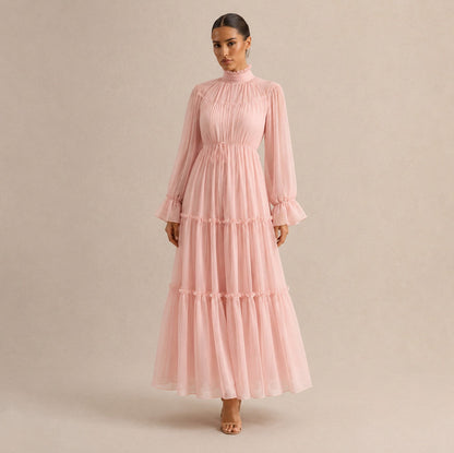 Chiffon High Neck Tiered Maxi Dress