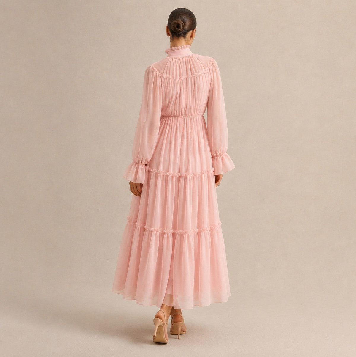 Chiffon High Neck Tiered Maxi Dress