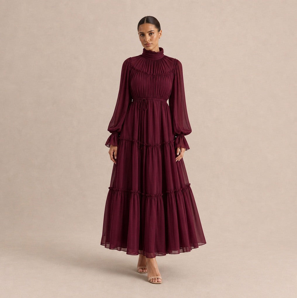 Chiffon High Neck Tiered Maxi Dress