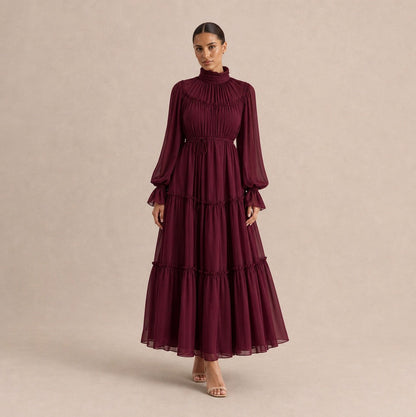 Chiffon High Neck Tiered Maxi Dress