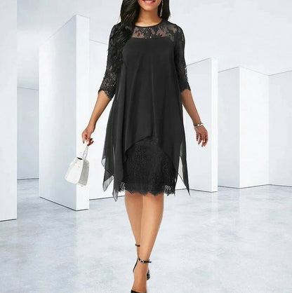 Chiffon Lace Overlay Midi Dress