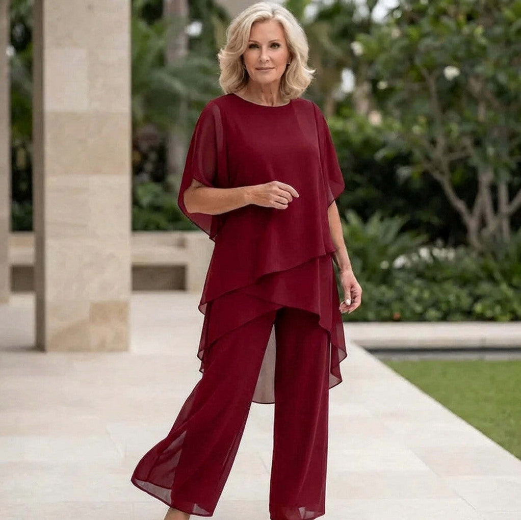 Chiffon Layered Short Sleeve Two Piece Set
