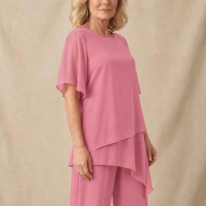 Chiffon Layered Short Sleeve Two Piece Set