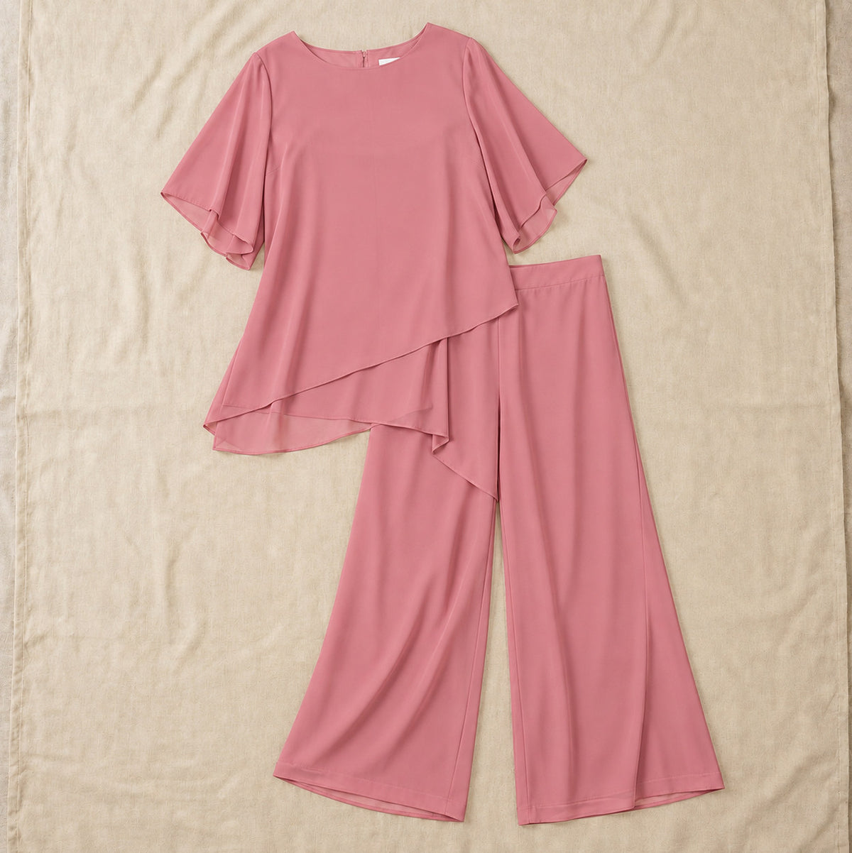 Chiffon Layered Short Sleeve Two Piece Set