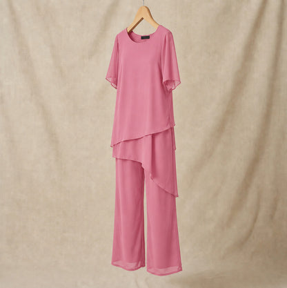 Chiffon Layered Short Sleeve Two Piece Set