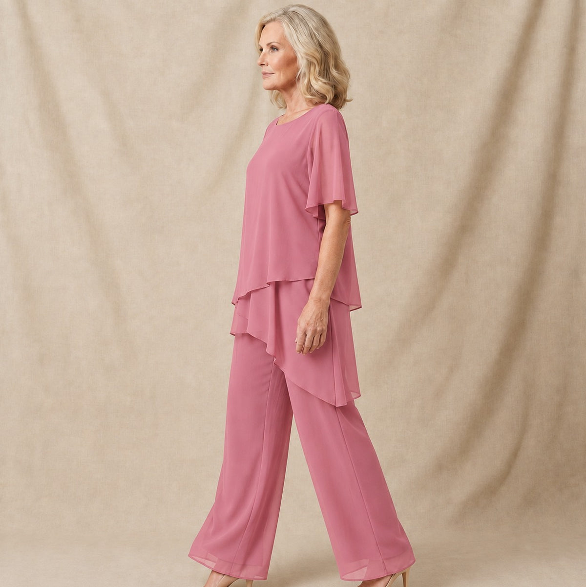 Chiffon Layered Short Sleeve Two Piece Set