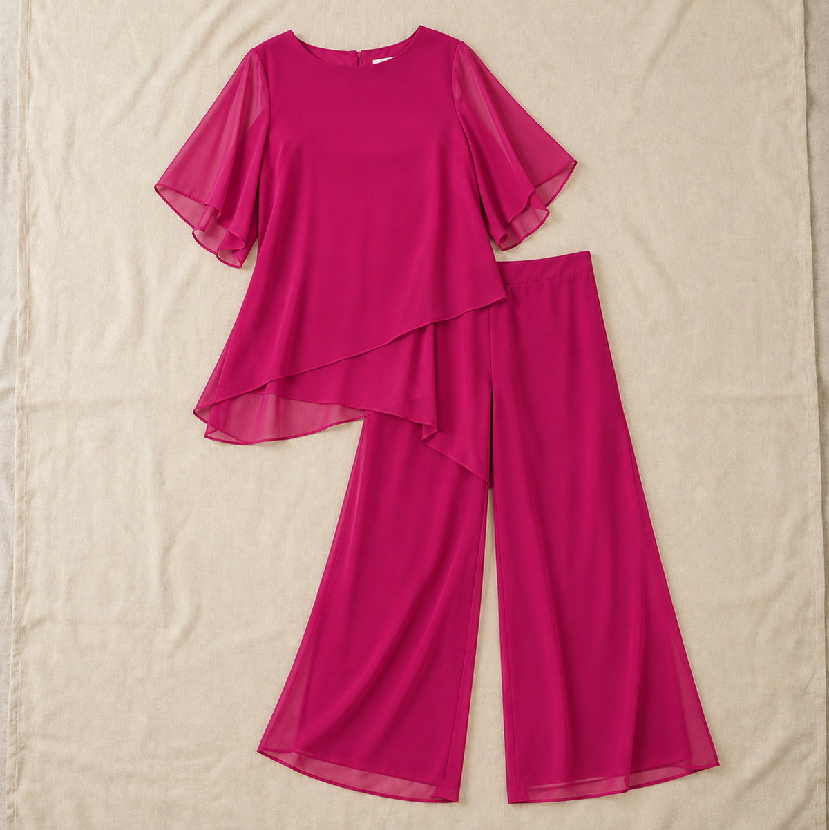Chiffon Layered Short Sleeve Two Piece Set