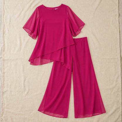 Chiffon Layered Short Sleeve Two Piece Set