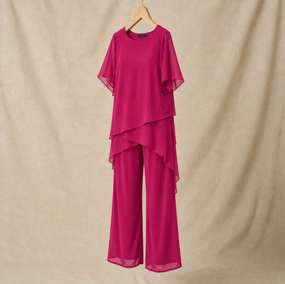 Chiffon Layered Short Sleeve Two Piece Set