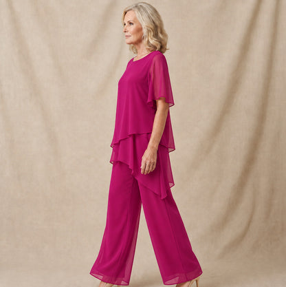 Chiffon Layered Short Sleeve Two Piece Set